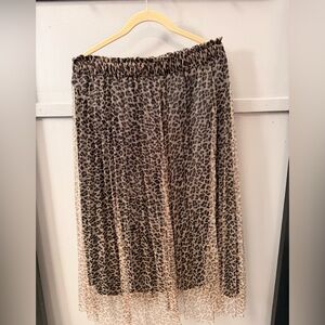 Leopard Print pleated Midi Skirt with overlay